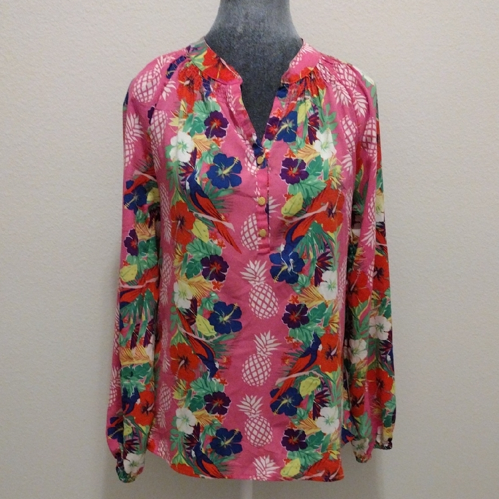 Macbeth Collection by Margaret Josephs Multicolor Tropical Blouse.Size S